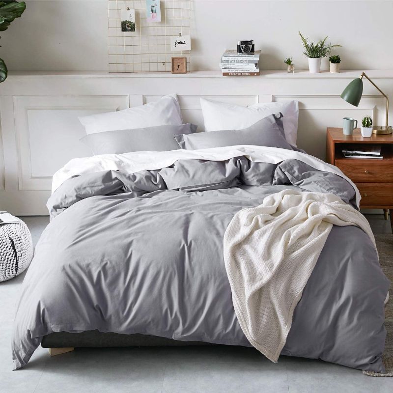 Photo 1 of Bedsure 100% Washed Cotton Duvet Covers King Size - Grey Comforter Cover Set 3 Pieces (1 Duvet Cover + 2 Pillow Shams)
