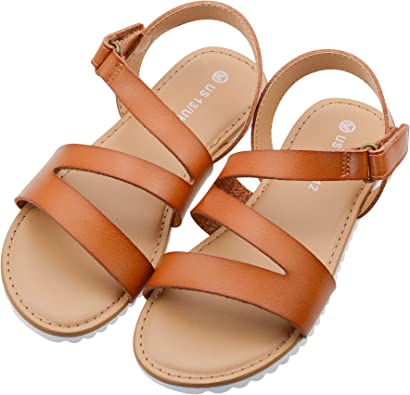 Photo 1 of FIBURE Girls Sandals Open Toe  Strappy Summer Shoes Dress Sandals for Girls 4