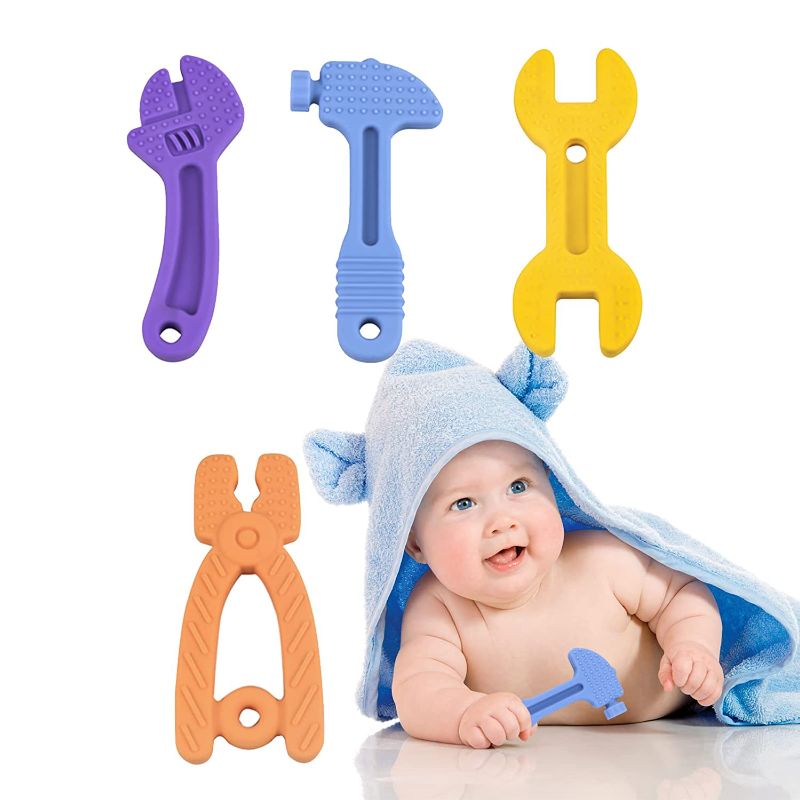 Photo 1 of Teething Toys for Babies 0-6 Months 6-12 Months, Silicone Baby Teether Chew Toys, Teething Gel Relief Baby Toys, BPA Free 4PCS