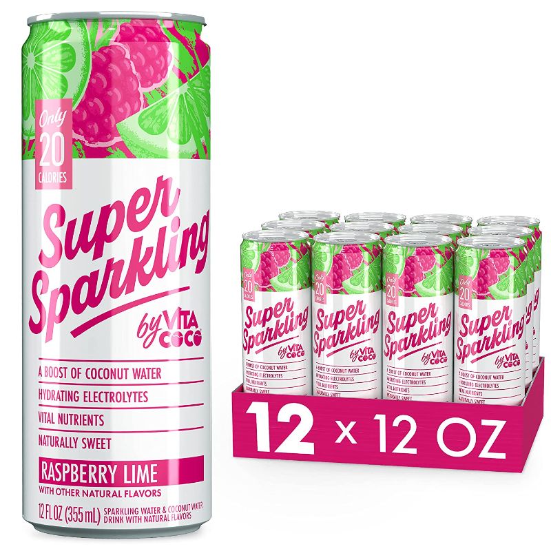 Photo 1 of Vita Coco Super Sparkling Water, Raspberry Lime | Boosted with Coconut Water | 20 Calories | No Added Sugar | Refreshing Natural Fruit Flavor | Packed with Nutrients & Electrolytes|12 Oz (Pack of 12)(4/22