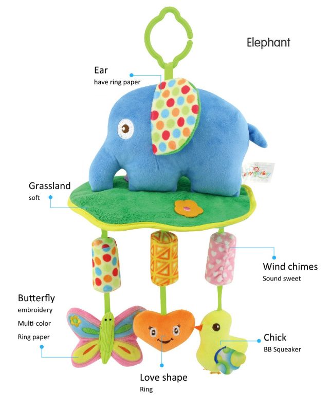 Photo 1 of FOTEWP Baby Toys Happy Monkey Newborn Plush OWL FISH Elephant Lathe Hanging Bells Baby Stroller Bed Musical Ring Toys