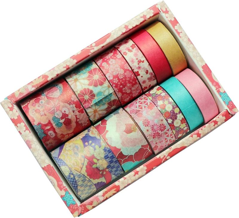 Photo 1 of 12 Rolls Washi Tape Set, Cute Masking Washi Tape, Japanese Decorative Crafts Tapes for Bullet Journaling Planner DIY Gift Wrapping (Red)