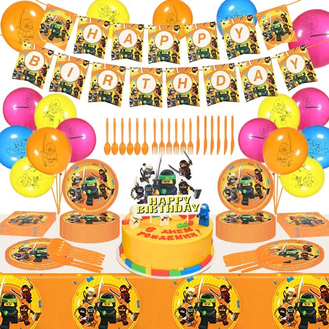 Photo 1 of 123pcs Ninnja Birthday Party Supplies Decorations Included Banners, Tablecloth, Cupcake Toppers, Plates, Forks, Spoons, Knives, Napkins, Cake Toppers and Balloons for Kids Birthday Party Decorations