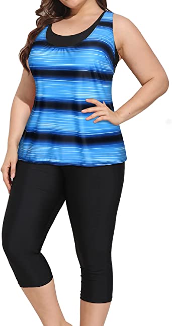 Photo 1 of Yonique 3 Piece Plus Size Swimsuits for Women Tankini Tops with Sports Bra and Swim Capris Athletic Bathing Suits. SIZE 14
