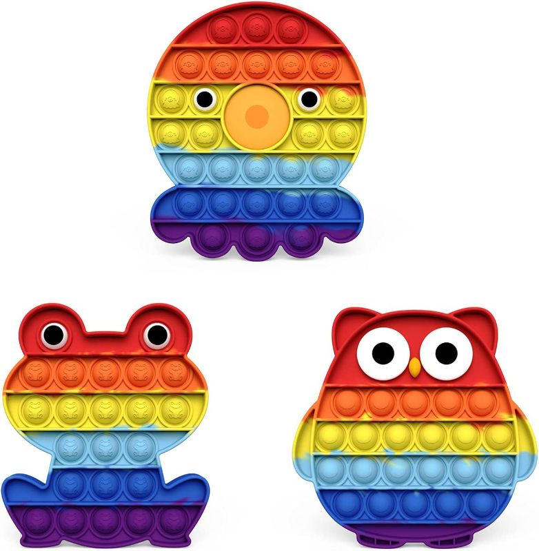 Photo 1 of 3 Pack Animal Popits Fidget Toys Packs, Autism Special Needs Stress Relief Silicone Pressure Relieving Toys, Octopus Frog and owl Squeeze Toys for Kids Boys Girls Party Favor Gifts
