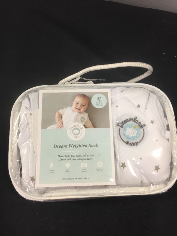 Photo 2 of Dreamland Baby Weighted Sleep Sack | Gently Weighted Sleep Sack | 100% Natural Cotton | 2-Way Zipper | Machine Washable and Dryable | White with Gray Star, MD (6-12 Mo.)
