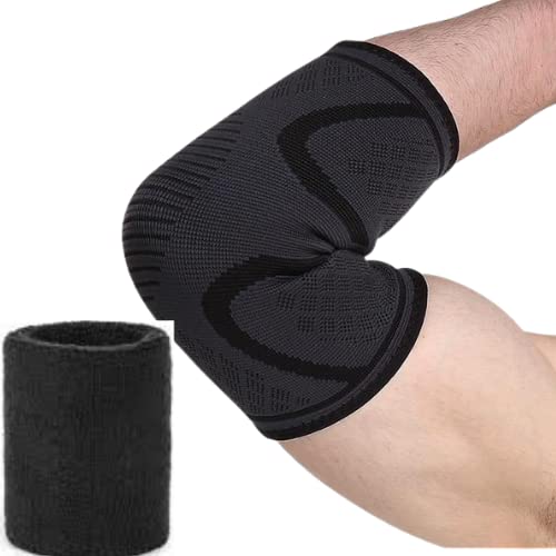 Photo 1 of 1 piece Seamless Elbow Brace with 1 a Wristband Sweatband Elastic -Tennis Elbow, Golfers Elbow, Brace for Arthritis or Tendonitis. Elbow Arm Sleeves Fit for Women and Men. Size L for Elbow Brace Free size for Wristband(2)