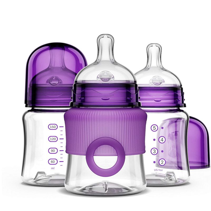 Photo 1 of Smilo Baby Bottles, Plum, Smooth Flow Anti-Colic Feeding, 5 Ounce with Stage 0 Nipples (Pack of 3)