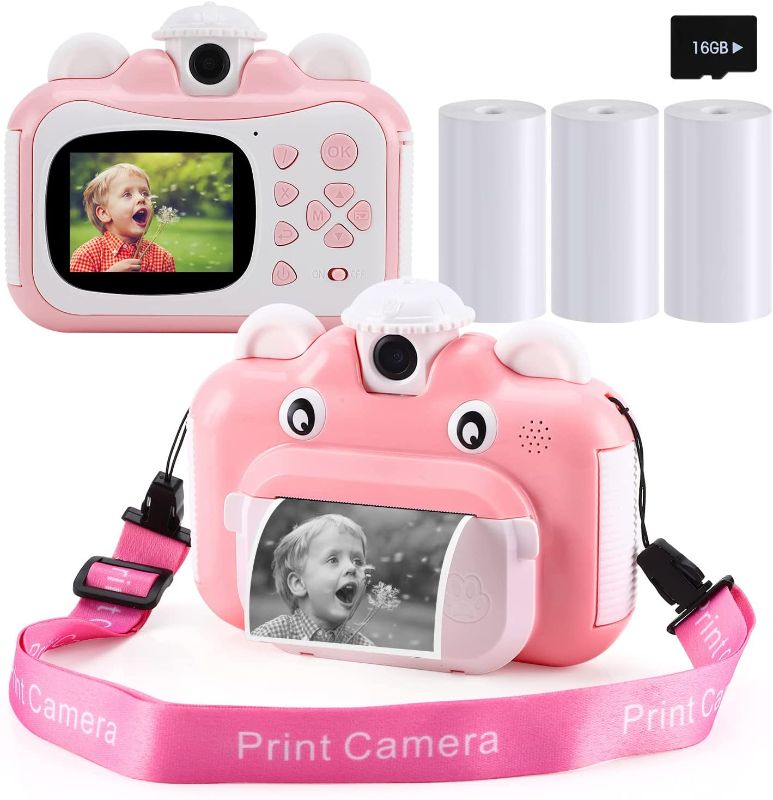 Photo 1 of Barchrons Instant Print Digital Kids Camera 1080P Rechargeable Kids Camera for Girls Video Camera with 32G SD Card Gift for 6-12 Years Old Girls Boys