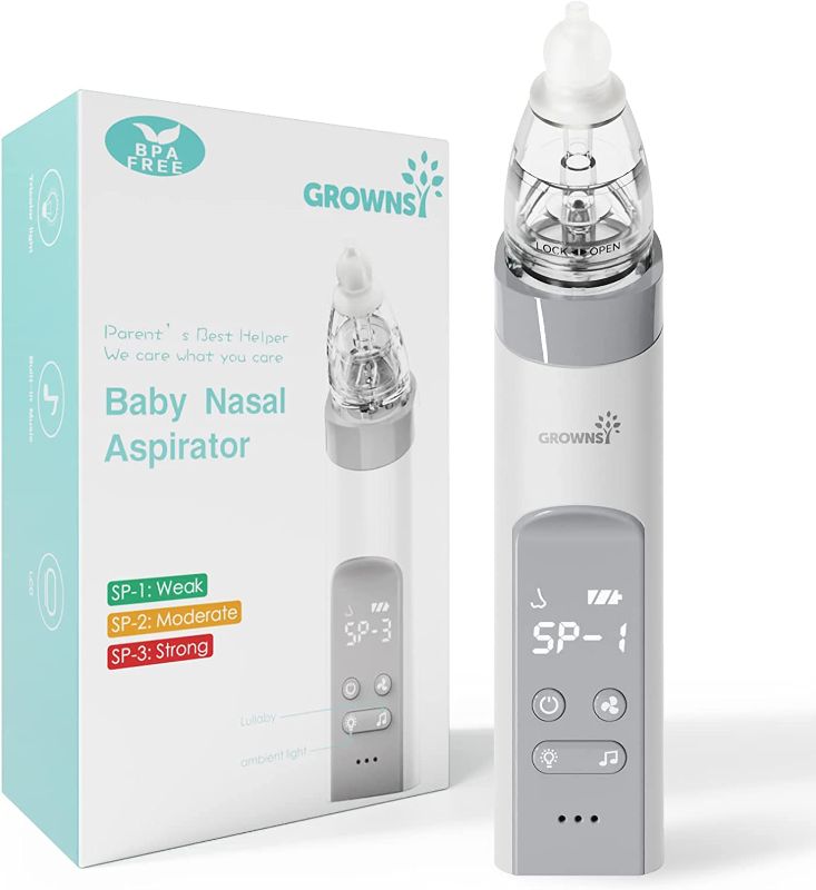 Photo 1 of GROWNSY Nasal Aspirator for Baby, Electric Nose Aspirator for Toddler, Baby Nose Sucker, Automatic Nose Cleaner with 3 Silicone Tips, Adjustable Suction Level, Music and Light Soothing Function