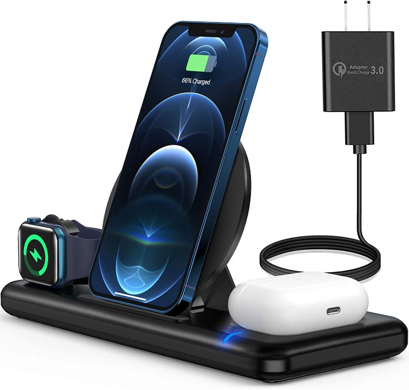 Photo 1 of Wireless Charger, 3 in 1 Fast Wireless Charger Station Compatible for Apple Watch 7 SE 6 5 4 3 2, AirPods Pro/2, Wireless Charging Stand Dock for iPhone 13 12 11 Pro Max Xs X Xr 8, Samsung