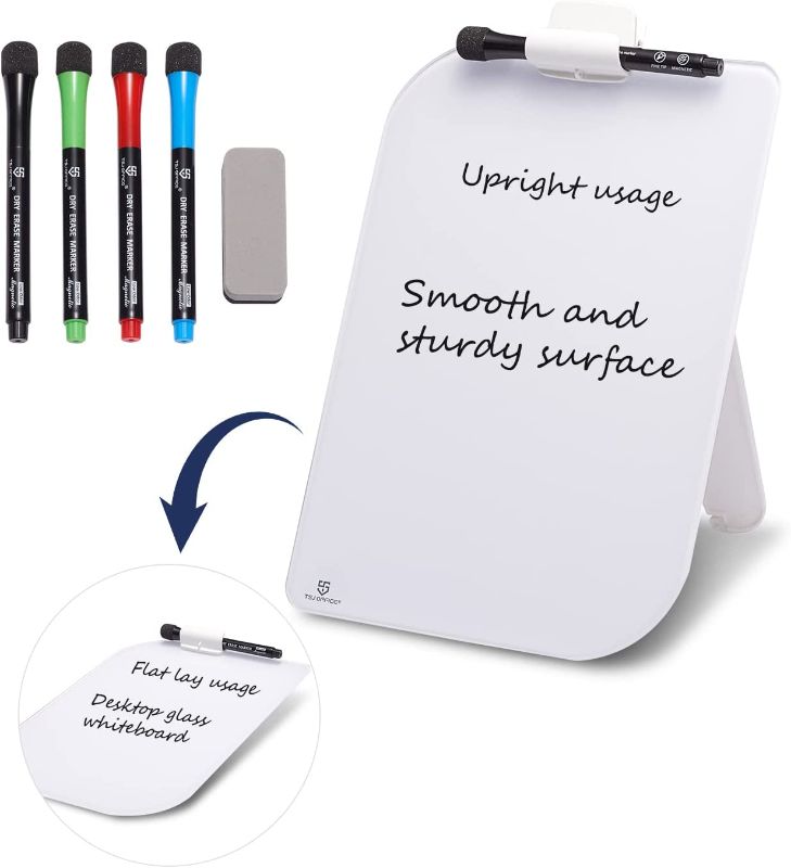 Photo 1 of Small Desktop Glass Dry-Erase Whiteboard - 12 X 8 Inches Tabletop Easel Whiteboard with Stand, Desk Board Buddy for Artist, Teacher and Student