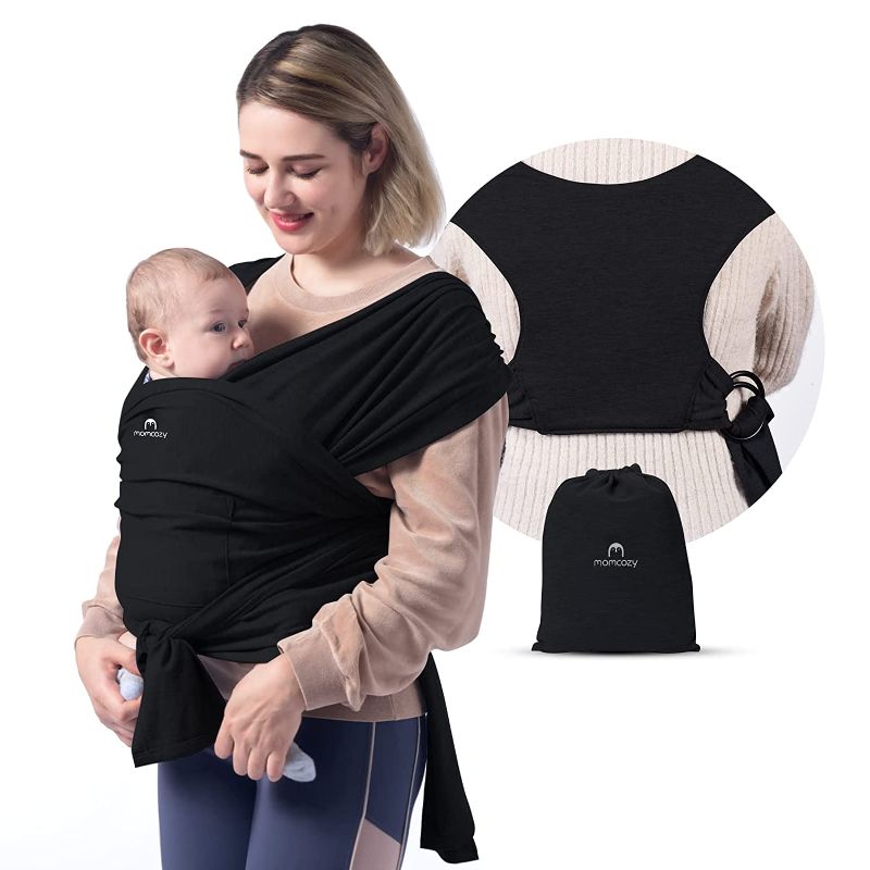 Photo 1 of Momcozy Baby Wrap Carrier Slings, Easy to Wear Infant Carrier Slings for Babies Girl and Boy, Adjustable Baby Carriers for Newborn up to 50 lbs, Black