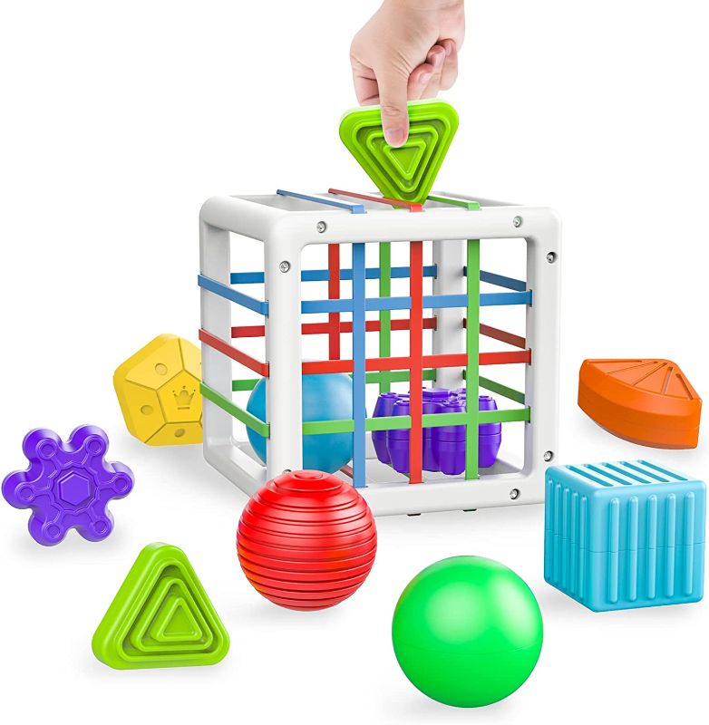 Photo 1 of Montessori Toys for 1 2 Year Old Boy Girl,Baby Sorter Toy Colorful Cube and 8 Pcs Multi Sensory Shape, Learning Sensory Bin for 1 2 Year Old ,Toys for 1-2 Year Old,Gifts for 10 Month and U