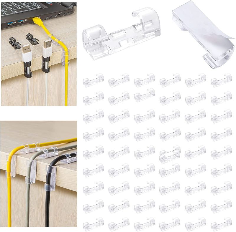 Photo 1 of Cord Clips Cable Holder Stick extension Clip Wire Clamp Wall Appliances Tidy Wrap Drop Wire Holder Cord Management for desk Under Table Office and Home 100