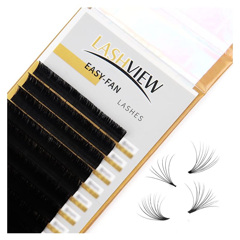 Photo 1 of 2 LASHVIEW Easy Fan Volume Lashes,Volume Lash Extensions,Easy Fan Lashes,Silk Individual Semi-permanent Handmade Soft Auto-Fan Eyelashes For Professional Salon Use (0.05-C, 8-15mm Mixed)