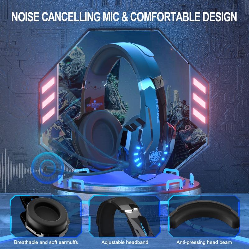 Photo 1 of Wireless Gaming Headset for PS4 PS5 PC Switch, PHOINIKAS G9000 Max 5.8G Over Ear Headphones with Noise Cancelling Detachable Mic, 7.1 Stereo Sound, 3.5mm Wired for Xbox One/Phone/Laptop/Tablet (Blue)