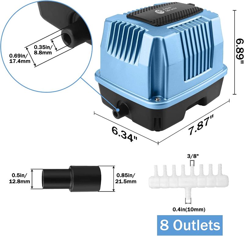 Photo 2 of AquaMiracle Linear Air Pump AP40 AP80 AP160 for Pond Aeration, Septic Air Pump, Hydroponic Air Pump, Pond Air Pump, 635/1350/2550GPH, for Pond, Waste Treatment, Aquarium, Fish Farm, Seafood Restaurant