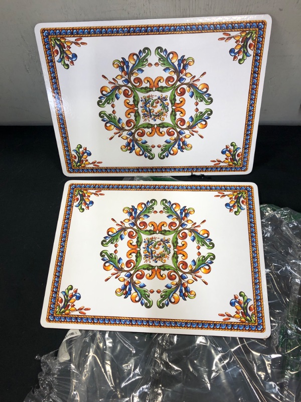 Photo 1 of 2 PACK HARD SURFACE PLACE MATS, W/ COLORFUL FRENCH STYLE DESIGN,  HARD CORK BACKSIDES  