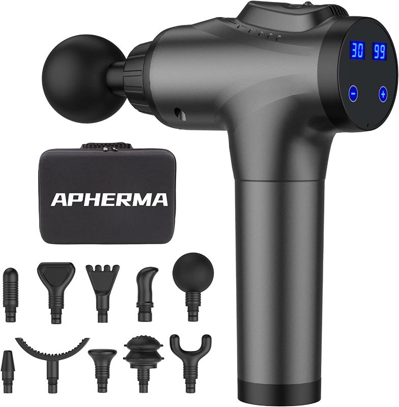 Photo 1 of APHERMA Massage Gun, Muscle Massage Gun for Athletes Handheld Deep Tissue Massager Tool 30 Speed Levels 10 Heads, GRAY