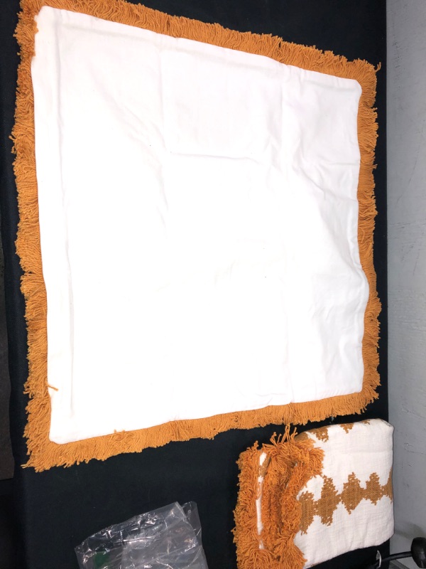 Photo 2 of 2 BURNT ORANGE / CAMEL COLORED THROW PILLOWCASES. FRINGE ON EDGES.  17.5" X 19"