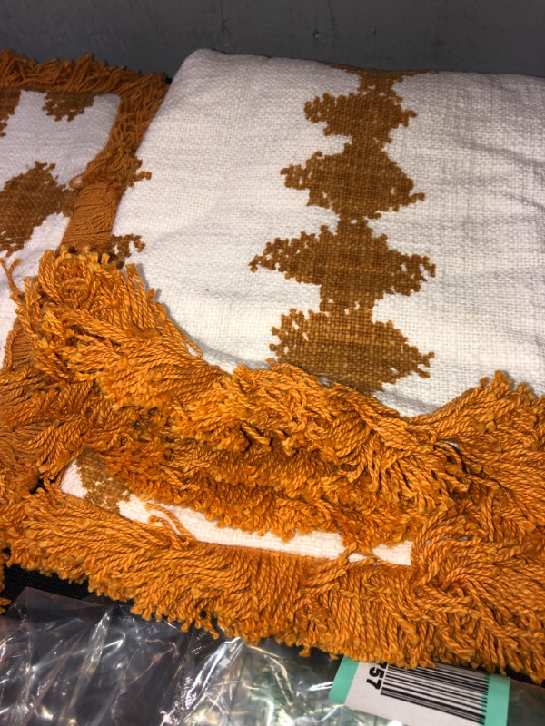 Photo 3 of 2 BURNT ORANGE / CAMEL COLORED THROW PILLOWCASES. FRINGE ON EDGES.  17.5" X 19"