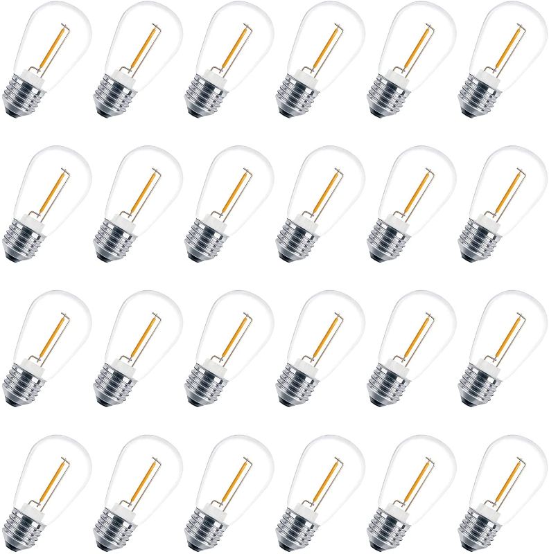 Photo 1 of 24 Pack LED S14 Replacement Light Bulbs, VISTERLITE Shatterproof Waterproof 1W Outdoor String Light Bulbs, E26 Medium Base, 2200K Warm White, 11w Equivalent, Non-Dimmable