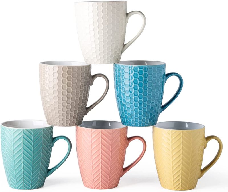 Photo 1 of AmorArc 18oz Large Coffee Mugs Set of 6, Ceramic Coffee Mugs with Multi Textured Patterns for Kitchen, Coffee Cups for Coffee, Cappuccino, Cocoa, Dishwasher & Microwave Safe, Multi-color