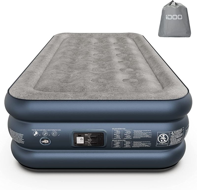 Photo 1 of  iDOO Air Mattress, Inflatable Airbed with Built-in Pump, 3 Mins Quick Self-Inflation/Deflation, Comfortable Top Surface Blow Up Bed for Home Portable Camping Travel, 75x39x18in, 550 lb MAX (Twin)