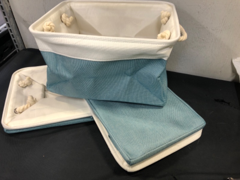 Photo 1 of 3 FABRIC COLLAPSIBLE STORAGE BINS. TEAL & BEIGE