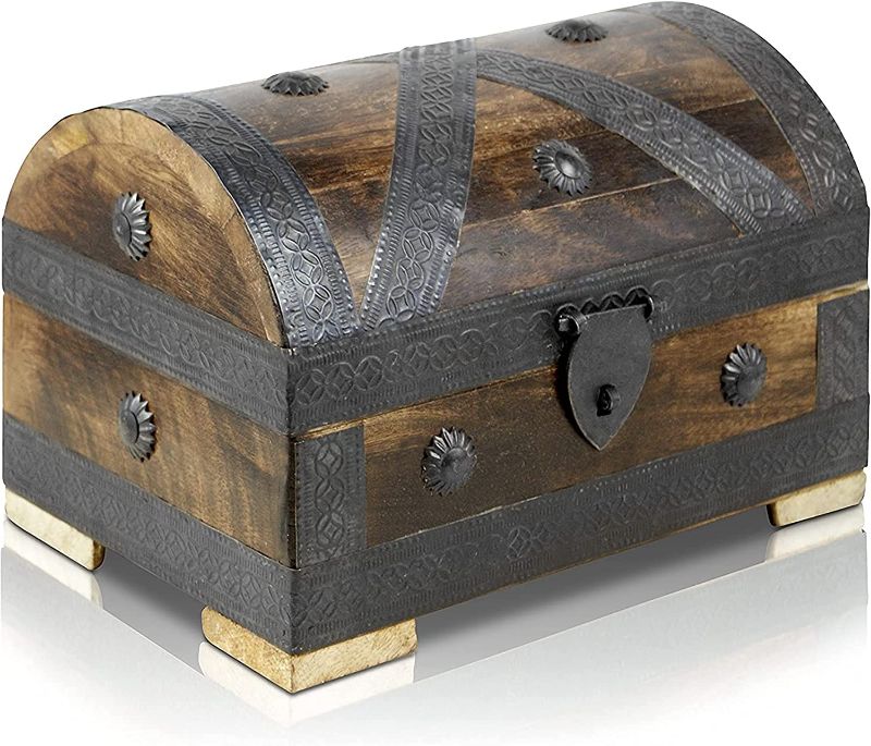 Photo 1 of Brynnberg | Pirate Treasure Chest Storage Box - Pirat M 9.5''x6.3''x5.3'' - Durable Wood & Metal Construction - Unique, Handmade Vintage Design with A Front Lock - Striking Decorative Element