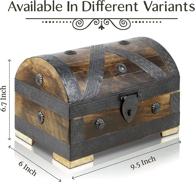 Photo 2 of Brynnberg | Pirate Treasure Chest Storage Box - Pirat M 9.5''x6.3''x5.3'' - Durable Wood & Metal Construction - Unique, Handmade Vintage Design with A Front Lock - Striking Decorative Element