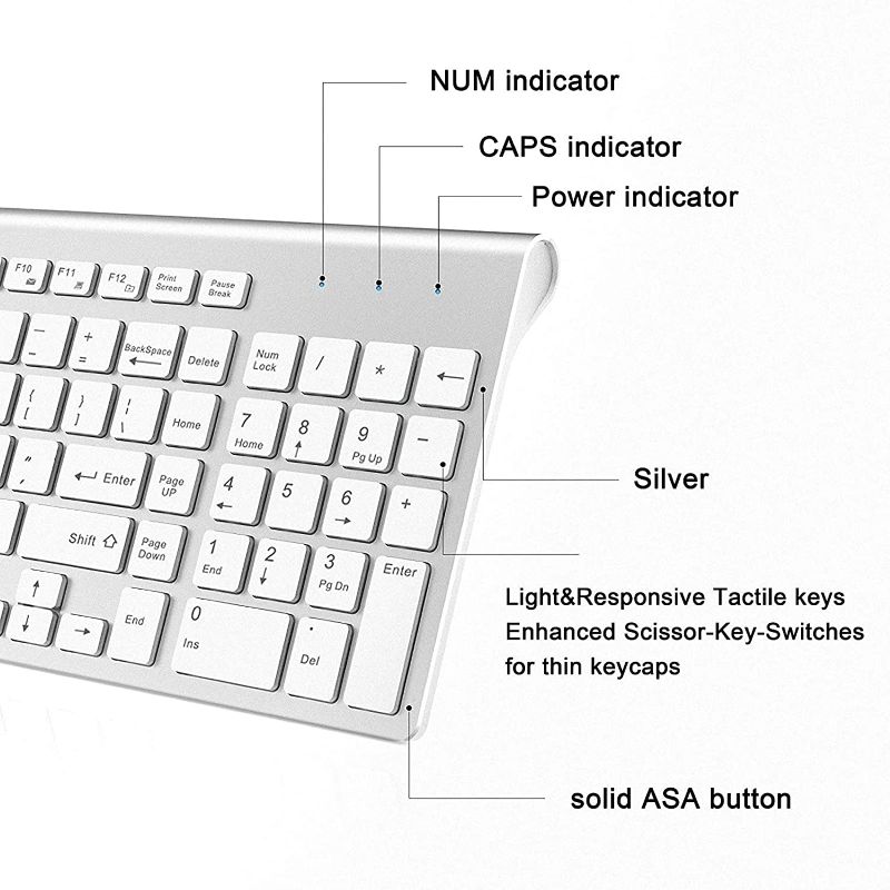 Photo 3 of Wireless Keyboard and Mouse,J JOYACCESS USB Slim Wireless Keyboard Mouse with Numeric Keypad Compatible with iMac Mac PC Laptop Tablet Computer Windows (Silver White)