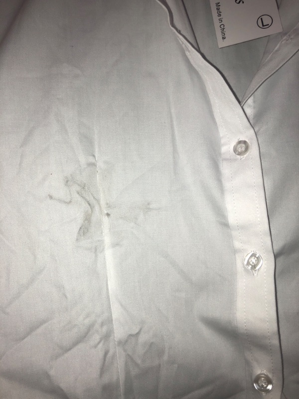 Photo 1 of BENINOS WOMEN'S WHITE BUTTON UP DRESS SHIRT. SIZE LARGE