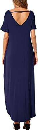 Photo 2 of GRECERELLE Women's Casual Loose Pocket Long Dress Short Sleeve Split Maxi Dresses, COLOR NAZY BLUE, SIZE XS