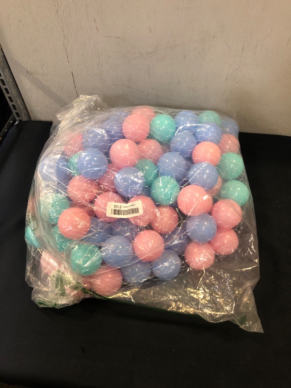 Photo 1 of KIDS PLAYPEN BALLS IN NET BAG, PASTEL COLORS BLUE PINK & TEAL. HAS HOOK  FOR HANGING 