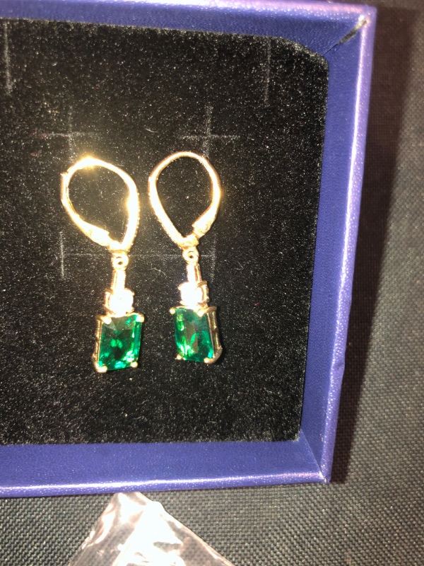 Photo 1 of 4.50 Ct Green Simulated Emerald White Simulated Opal 18K Yellow Gold Plated Silver Dangle Earrings For Women