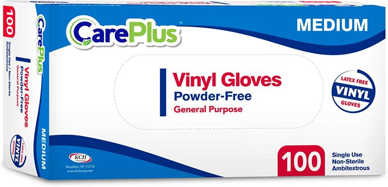 Photo 1 of Disposable Vinyl Gloves Medium Size| Heavy Duty | Non Sterile | Powder Free | Latex Free Rubber | 100 Count Box |food Safe