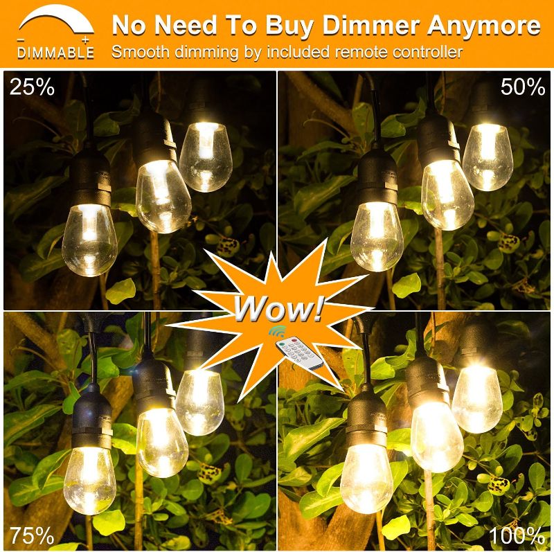 Photo 3 of 3 Color Outdoor LED Dimmable String Lights for Patio with Remote, Plug in 48FT Waterproof LED Edison Bulb String Light, Warm White Daylight White Shatterproof LED Light String for Cafe Bistro Pergola