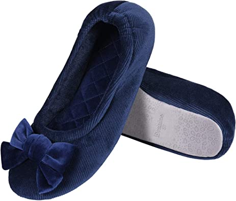 Photo 1 of Evshine Ballerina Slippers for Women, Velvet Ballet Bedroom Slipper Closed Back Indoor Home Shoes with Bow, WOMEN'S SIZE 10