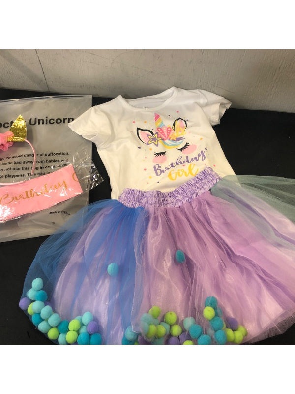 Photo 2 of Doctor Unicorn Girls Layered Tutu Skirt with Unicorn Tshirt, Headband & Satin Sash. SIZE 5Y