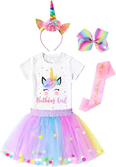 Photo 1 of Doctor Unicorn Girls Layered Tutu Skirt with Unicorn Tshirt, Headband & Satin Sash. SIZE 5Y