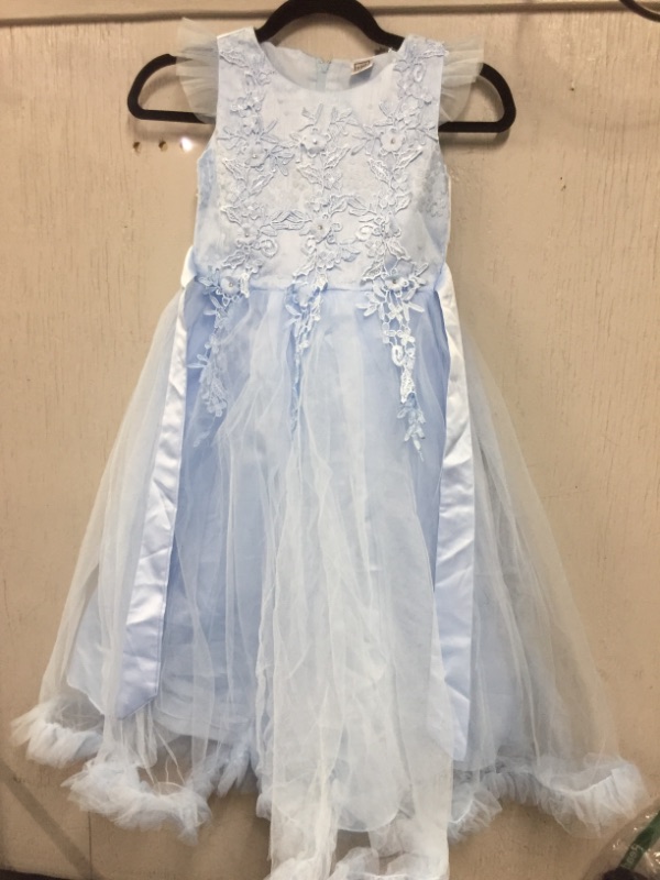 Photo 1 of GIRL'S PARTY / FORMAL / FLOWER GIRL DRESS. ICE BLUE WITH FLORAL LACE DETAIL & RUFFLE BOTTOM. SIZE: 5T , 5-6 YEARS OLD