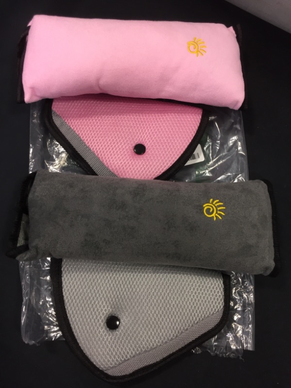 Photo 4 of  Seat Belt Pillow for Kids 2PC, Seatbelt Pillow for Child Travel, Seat Belt Pillow for Toddler Head Protector, Shoulder Pad for Car Safety Seatbelt, Car Sleeping Seat Belt Pillow Support. 1 GREY & 1 PINK