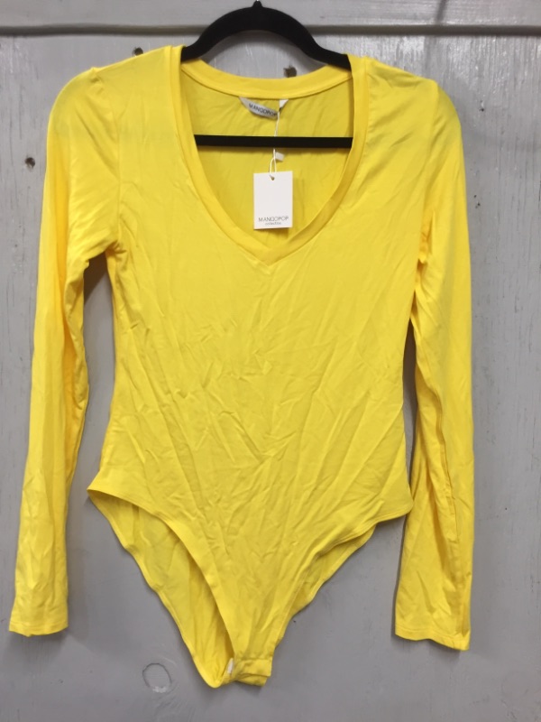 Photo 1 of MANGOPOP WOMEN'S LONG SLEEZE ONESIE UNDERSHIRT, COLOR YELLOW, ONE SIZE 