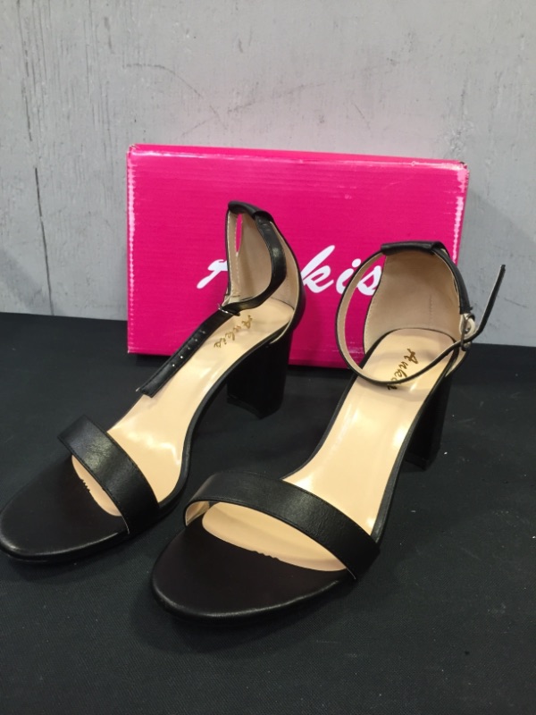 Photo 2 of Ankis Nude Black Silver Gold Heels for Women Open Toe Ankle Strap Chunky Heel Pump Sandals Party Wedding Strappy Buckle Sandals Standard Size 2.75 Inches Tall Thick Heel Design, SIZE 8.5