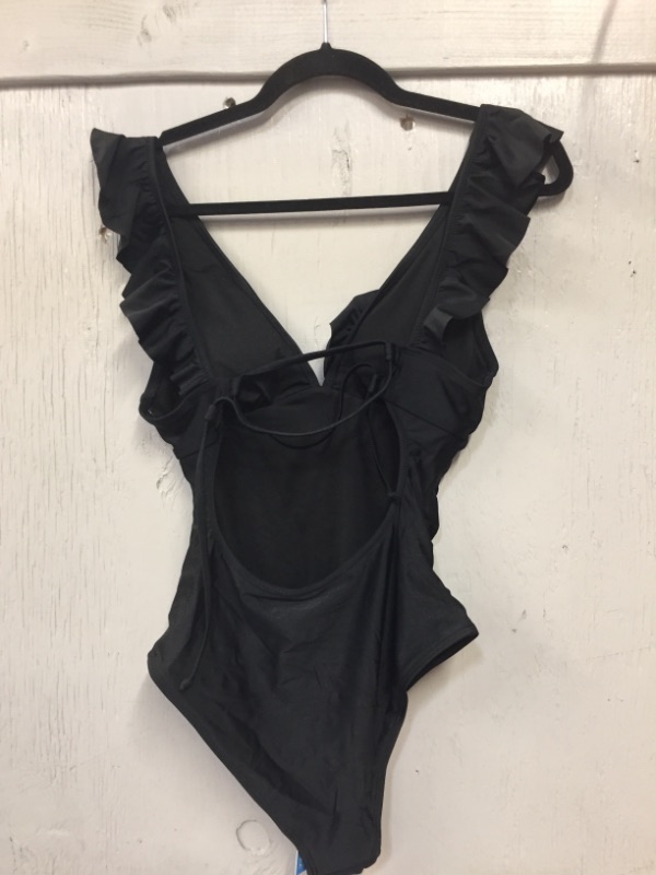 Photo 1 of CUPSHE , RUFFLED 1 PIECE BLACK BATHING SUIT , SIZE S