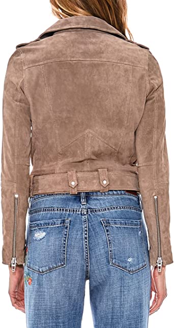 Photo 2 of [BLANKNYC] Womens Luxury Clothing Cropped Suede Leather Motorcycle Jackets, Comfortable & Stylish Coats, SANDY BEIGE, ZIP- UP, SIZE L