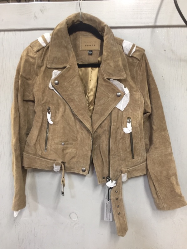 Photo 3 of [BLANKNYC] Womens Luxury Clothing Cropped Suede Leather Motorcycle Jackets, Comfortable & Stylish Coats, SANDY BEIGE, ZIP- UP, SIZE L