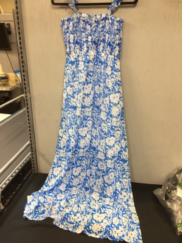 Photo 1 of BLUE & WHITE FLORAL / HAWAIIAN STYLE MAXI SUMMER DRESS. SIZE S